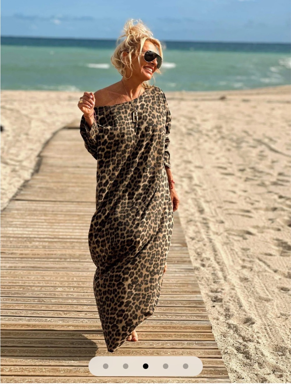 Leopard Oversized Print Off-Shoulder Maxi Dress - Brown